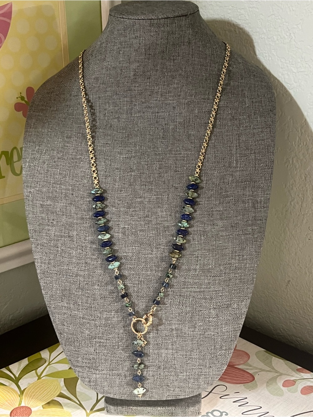 Patricia Nash Gold-Tone Necklace with Navy and Teal Beads